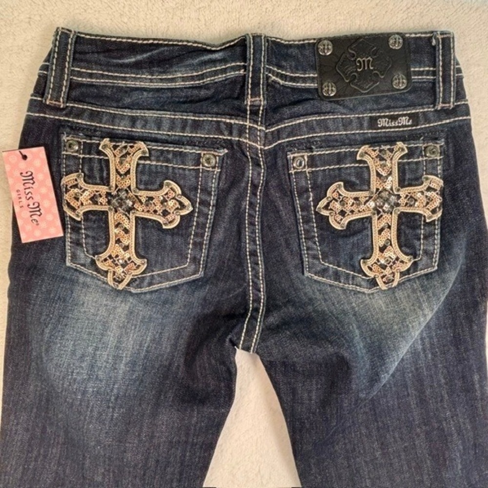 NWT Miss Me Skinny Jeans Girls 16 Dark Blue Sequin Cross JK5921S